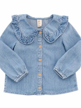 H&M Chambray Ruffle Collar Button Front Top 2T